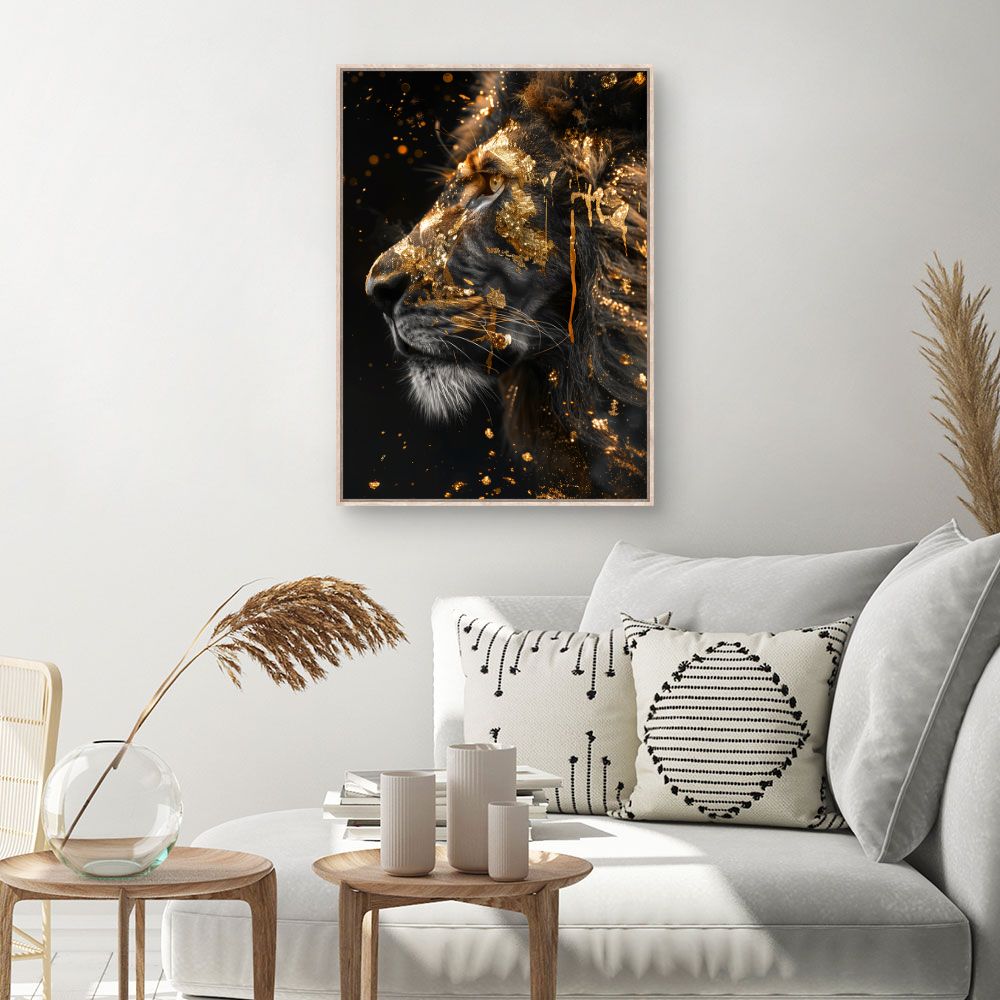 Toile Lion doré majestueux – toile cadre naturel (slide 1, 60×90)