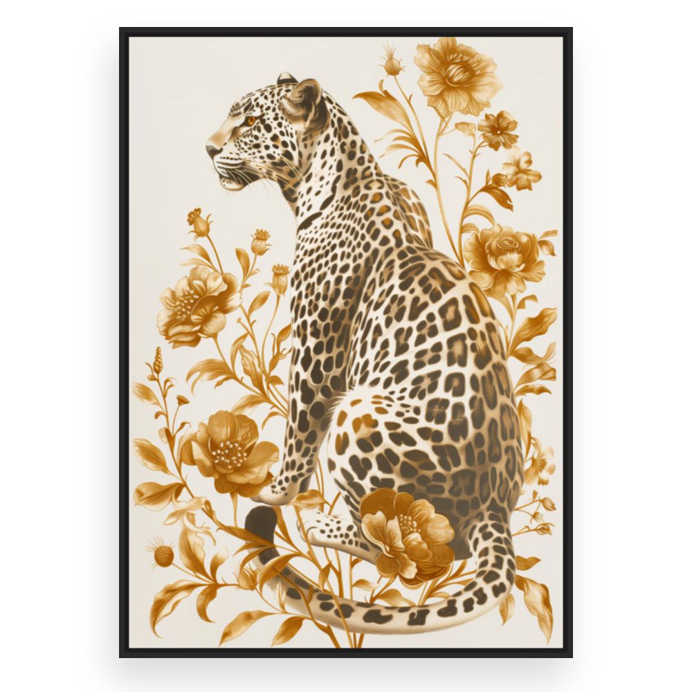 Toile Léopard floral élégant – toile cadre noir (slide 3)