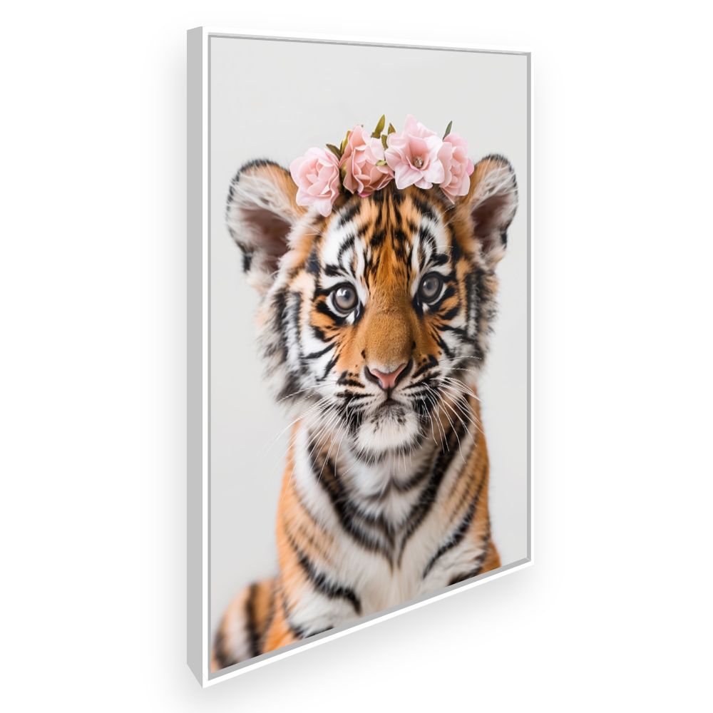 Toile Tigre fleuri – toile cadre blanc (slide 2)
