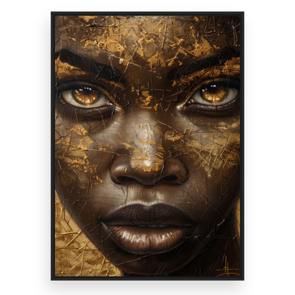 Toile Regard intense doré – toile cadre noir (slide 3)