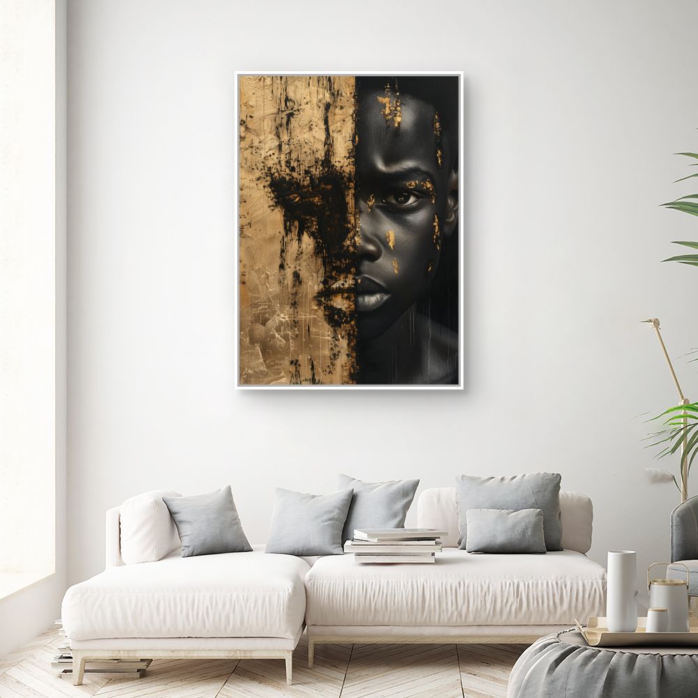 Toile "Portrait doré intrigant"
