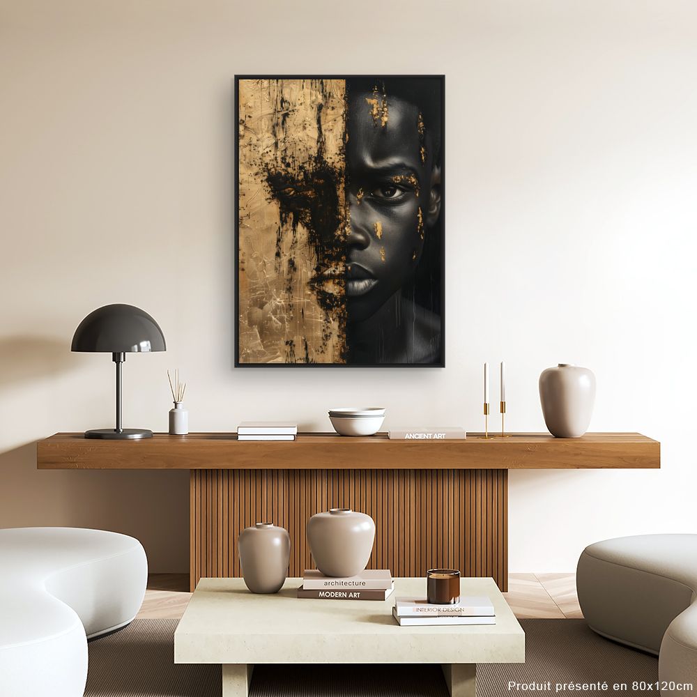 Toile "Portrait doré intrigant"