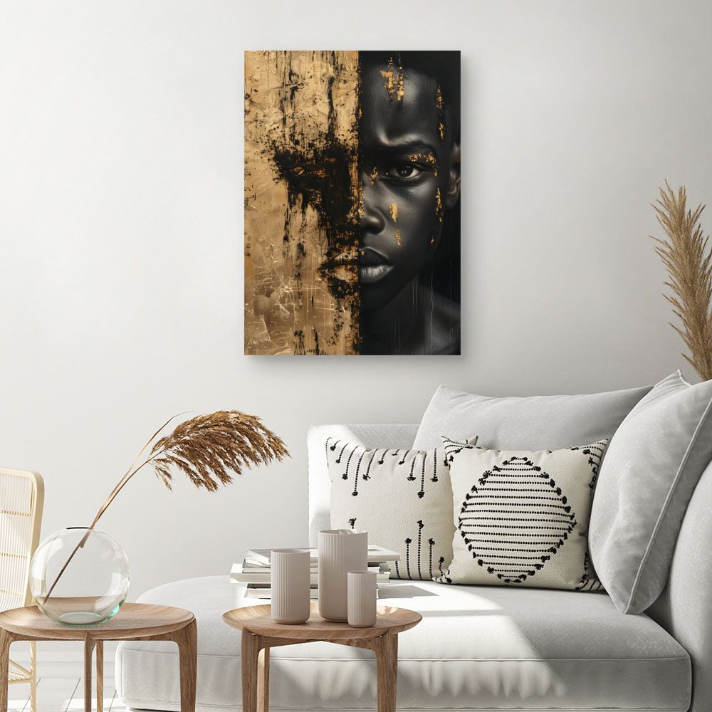 Toile "Portrait doré intrigant"