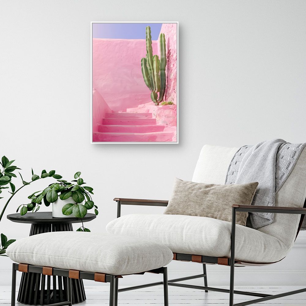 Toile "Escalier rose cactus"
