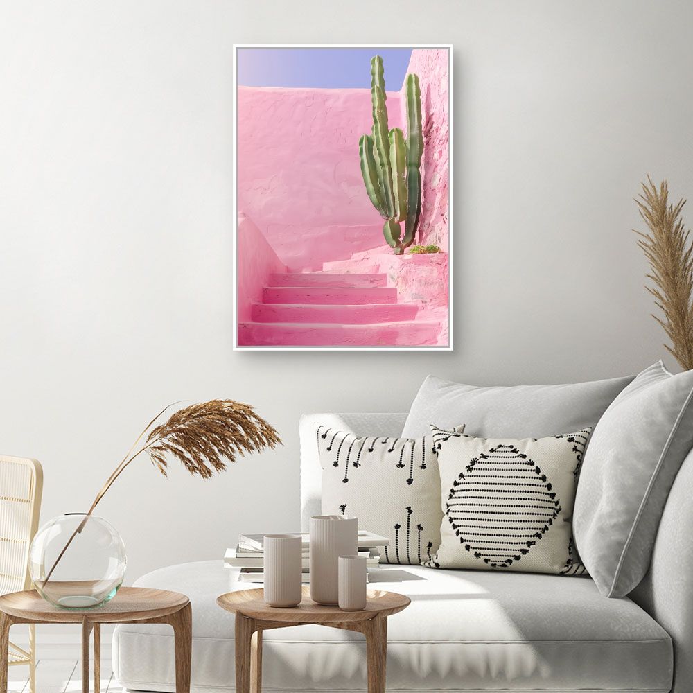 Toile "Escalier rose cactus"