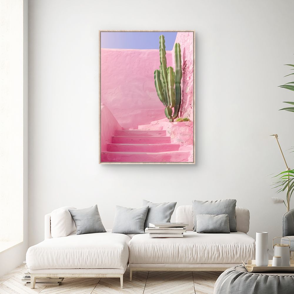 Toile "Escalier rose cactus"