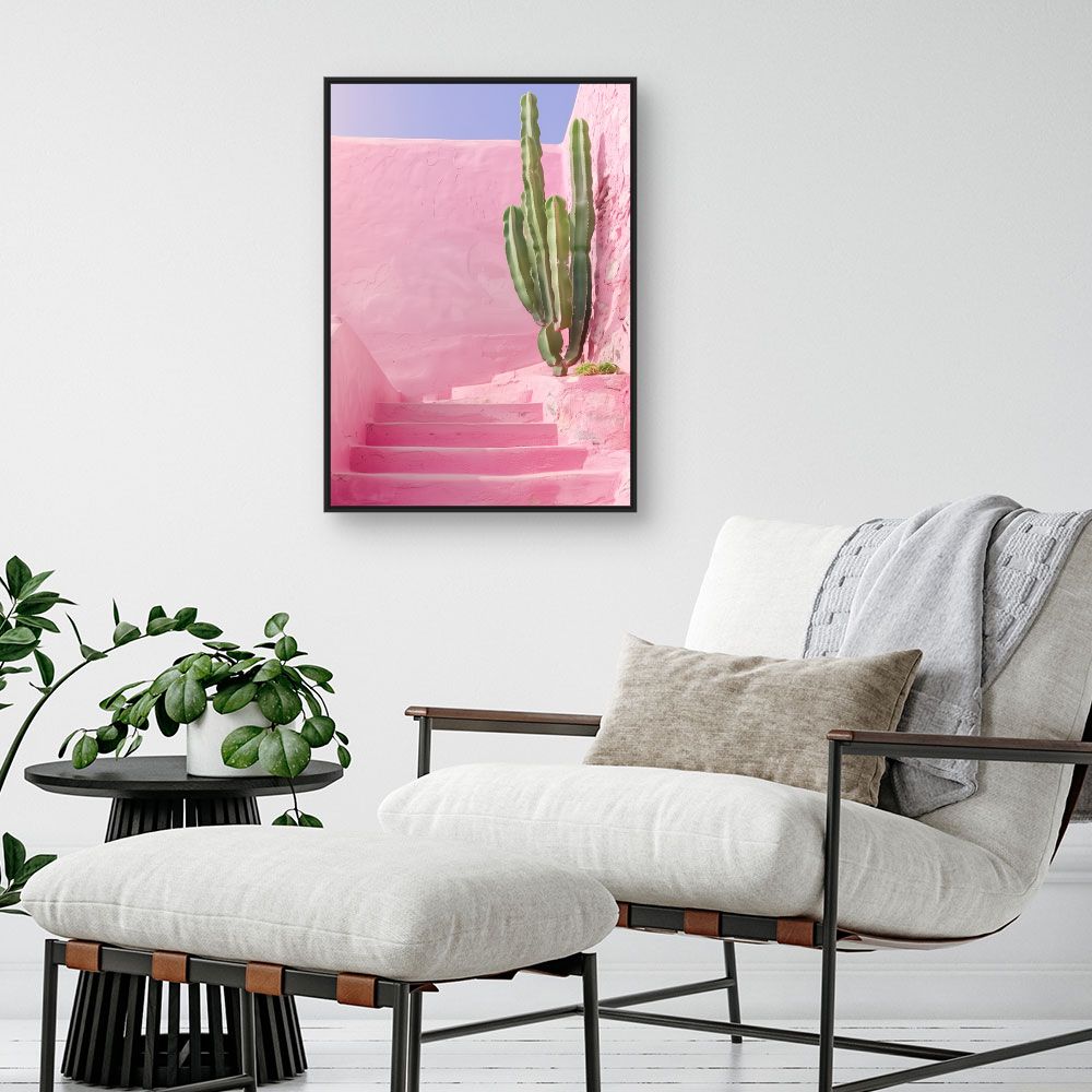 Toile "Escalier rose cactus"