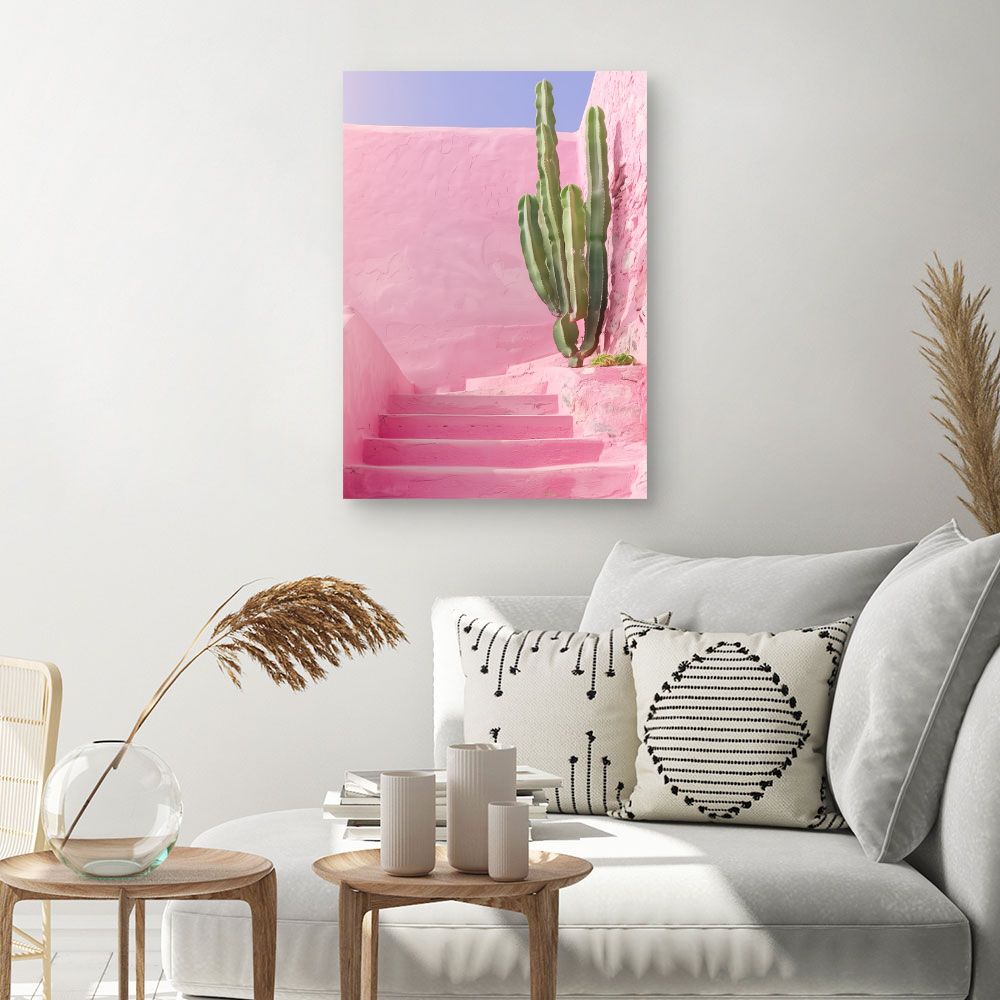 Toile "Escalier rose cactus"