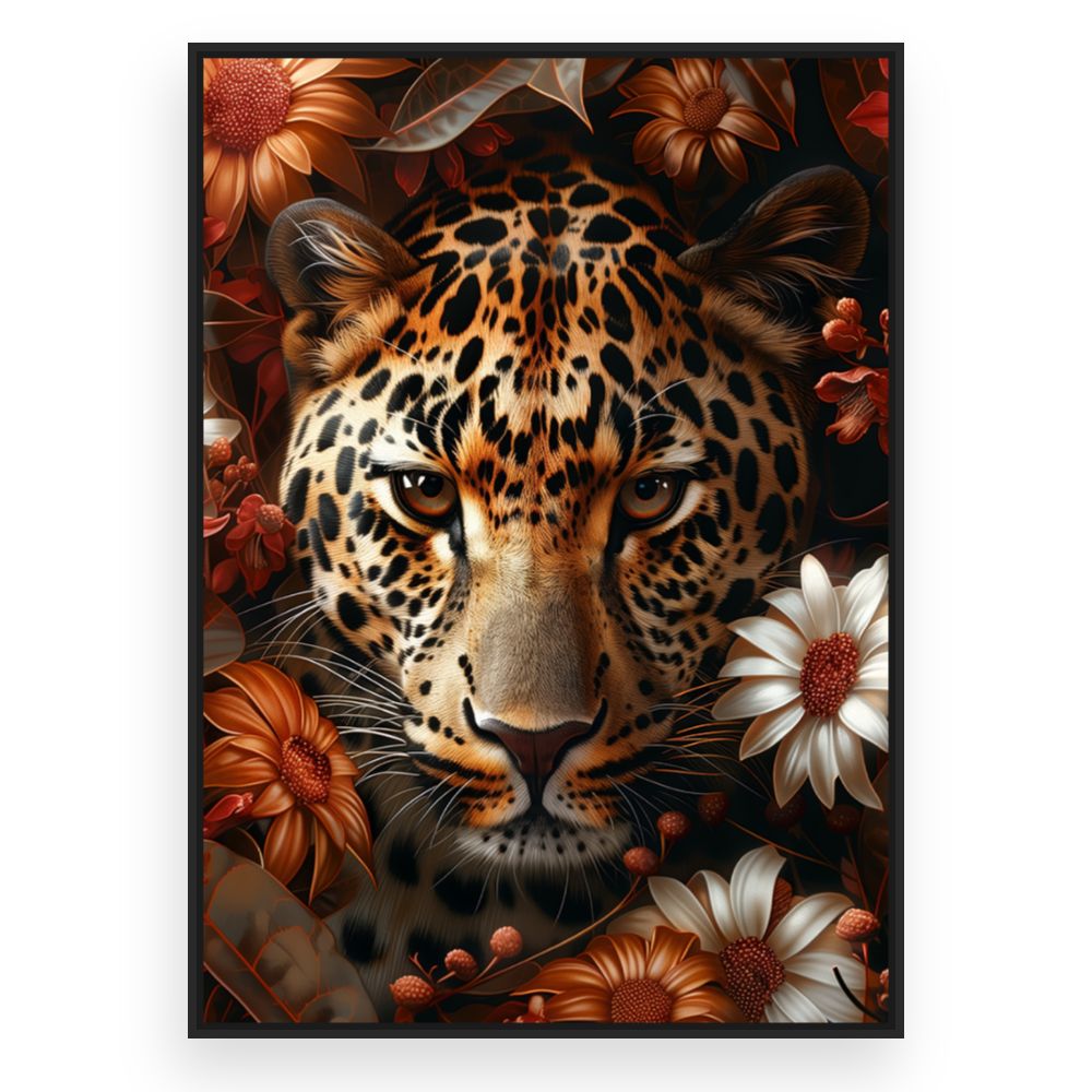 Toile Jaguar floral – toile cadre noir (slide 3)