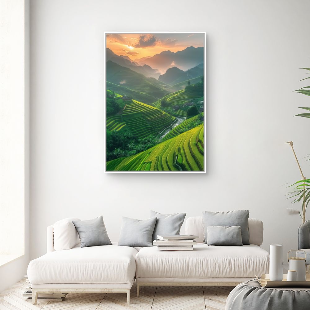 Toile "Paysage vallonné coloré"