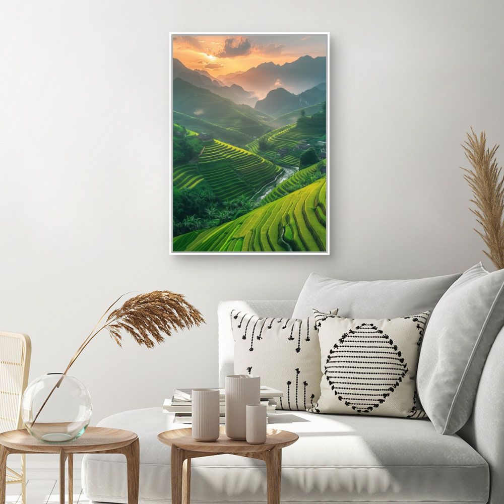 Toile "Paysage vallonné coloré"