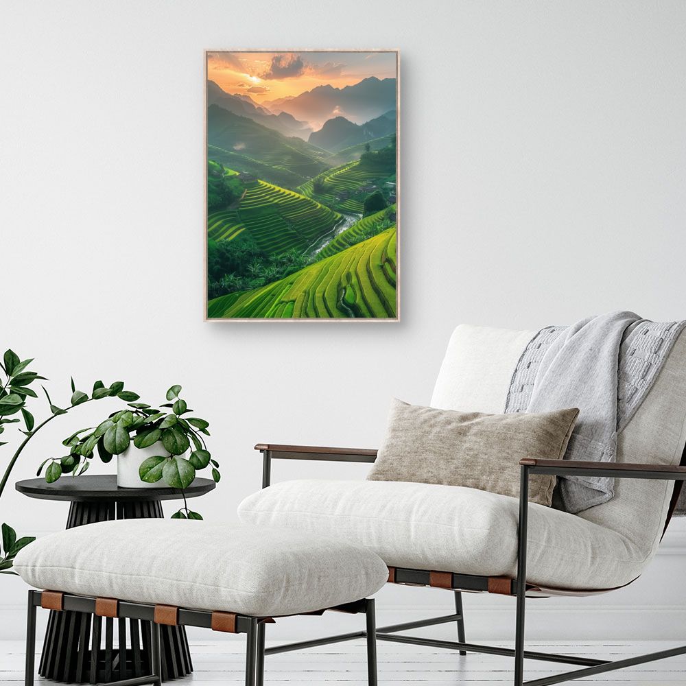 Toile "Paysage vallonné coloré"