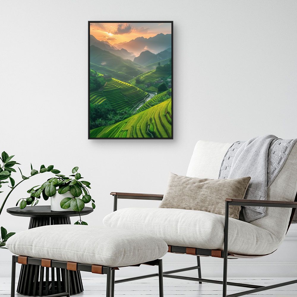Toile "Paysage vallonné coloré"