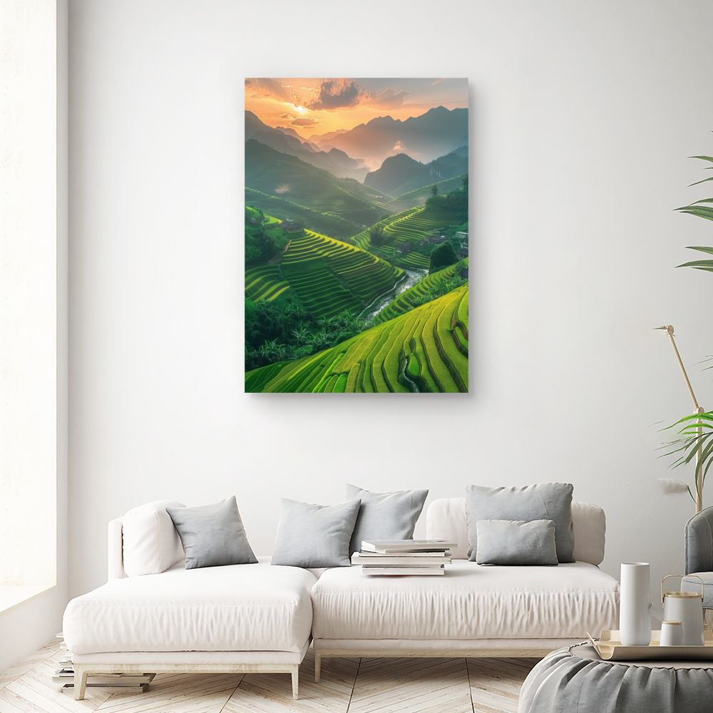 Toile "Paysage vallonné coloré"