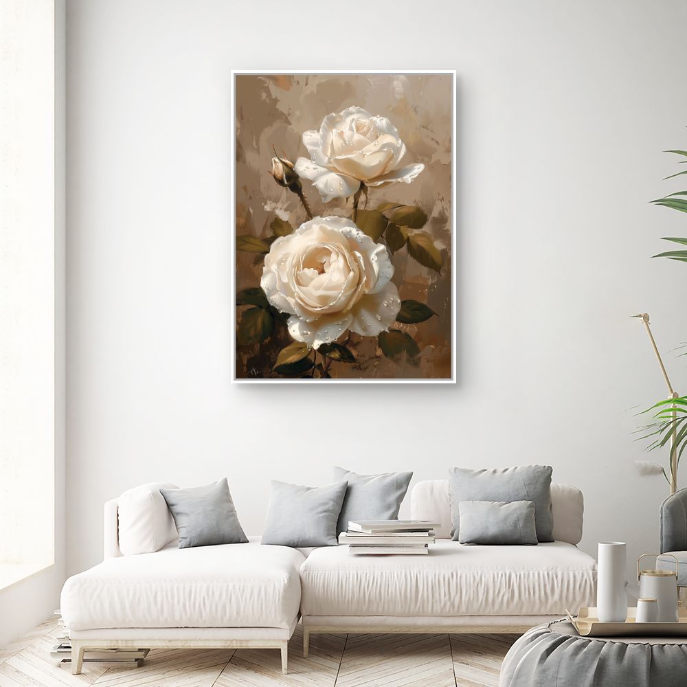 Toile "Élégantes roses perlées"