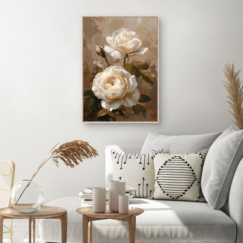 Toile Élégantes roses perlées – toile cadre naturel (slide 1, 60×90)