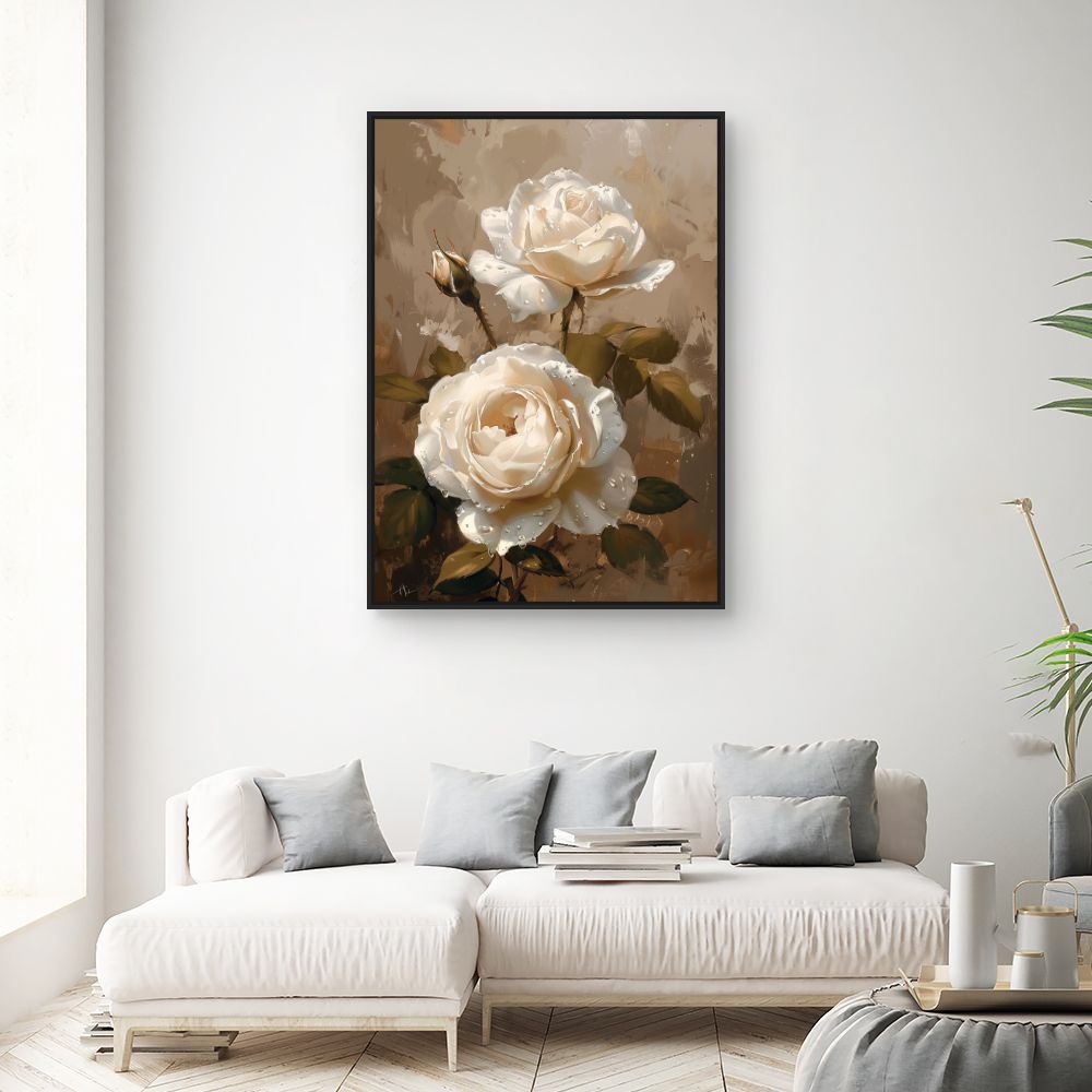 Toile "Élégantes roses perlées"