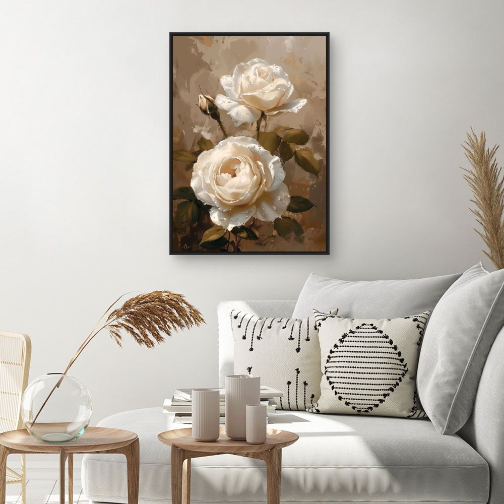 Toile "Élégantes roses perlées"