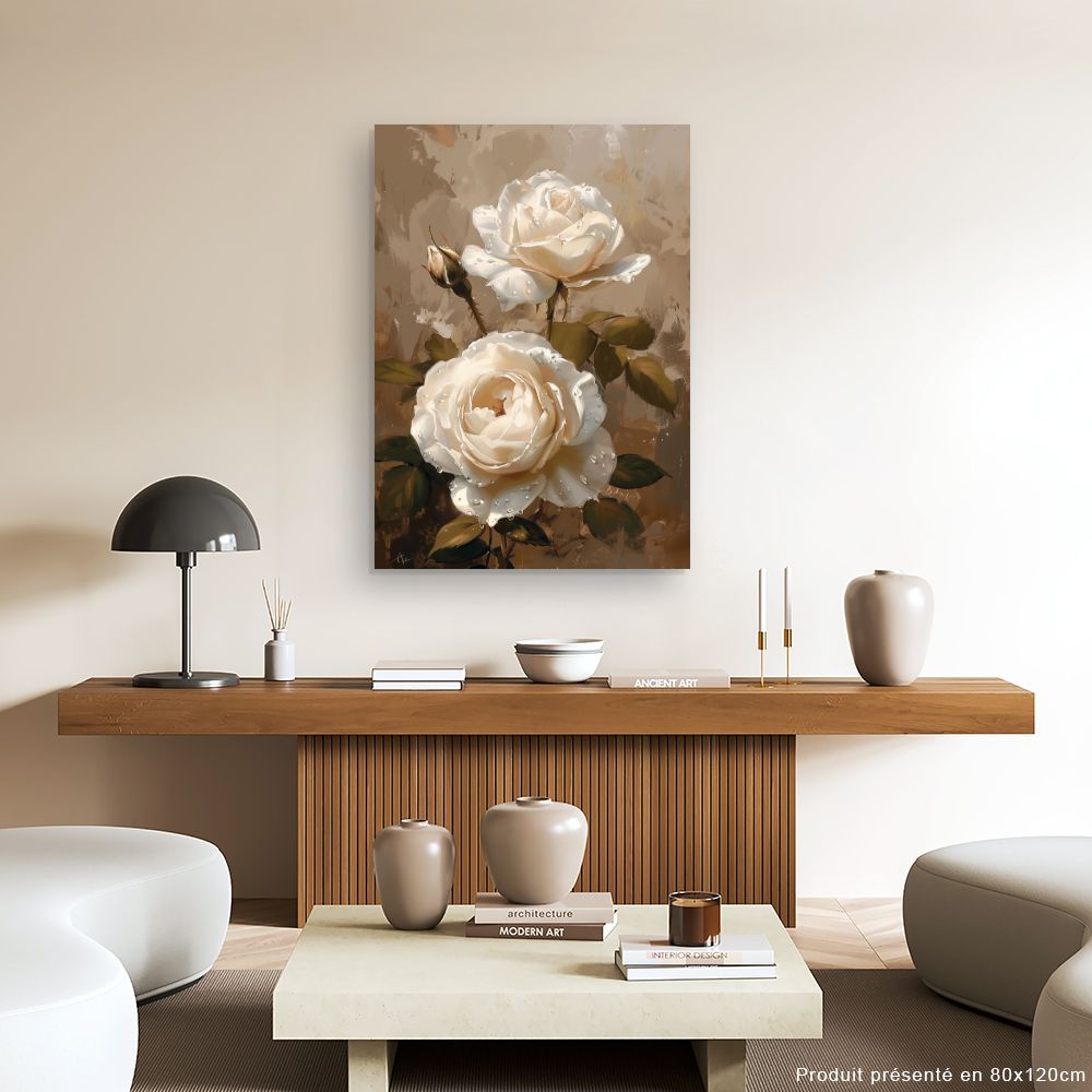 Toile "Élégantes roses perlées"