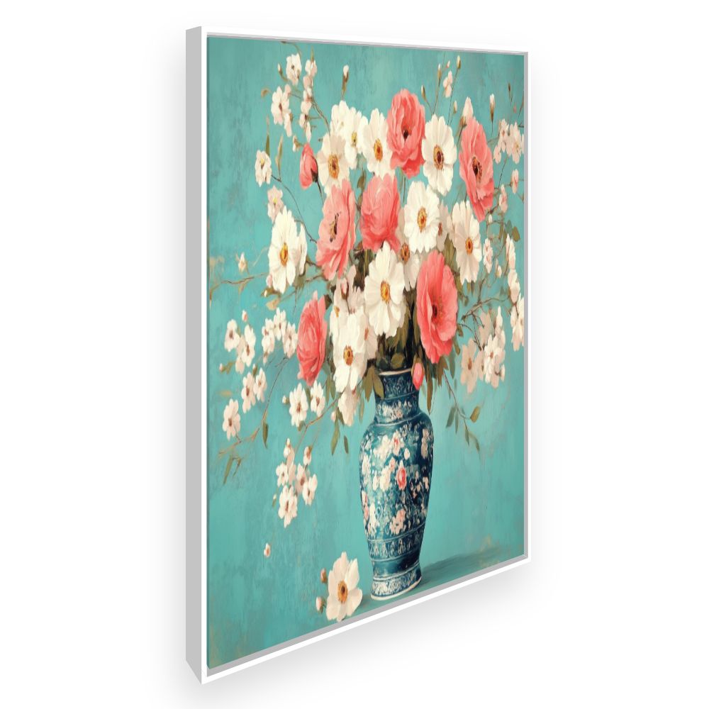 Toile Bouquet floral vintage – toile cadre blanc (slide 2)