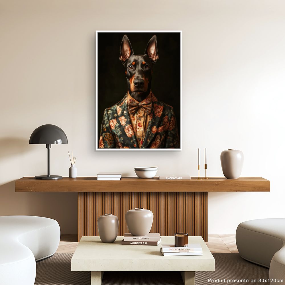 Toile "Chien élégant fleuri"