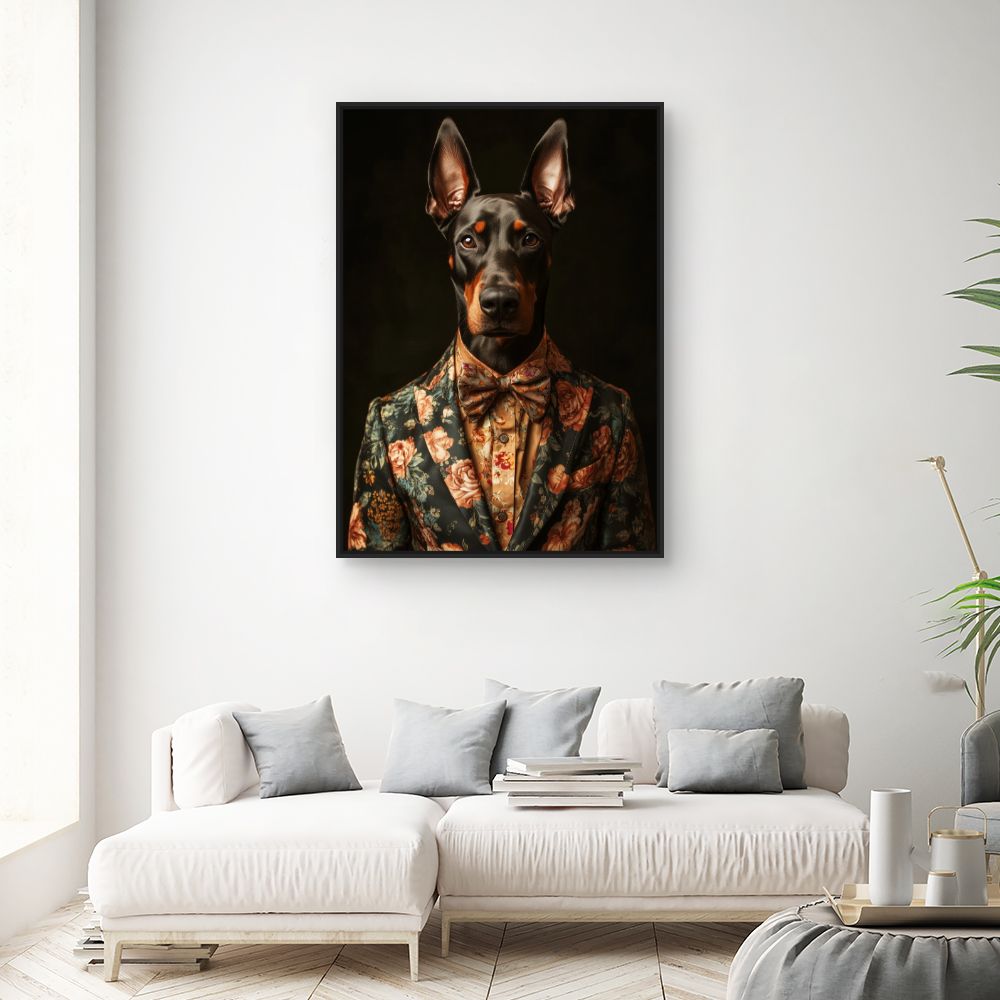 Toile "Chien élégant fleuri"