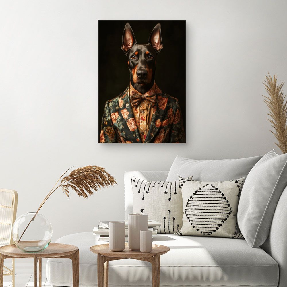 Toile "Chien élégant fleuri"