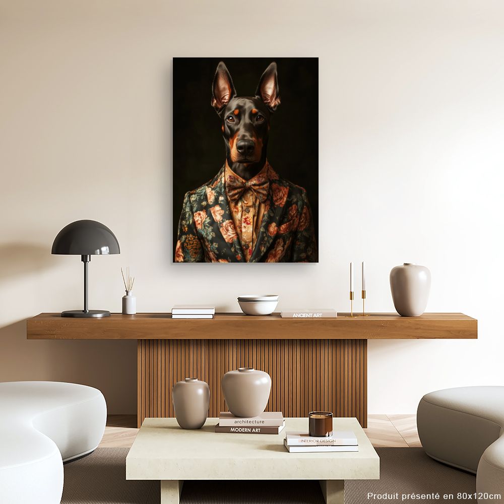 Toile "Chien élégant fleuri"