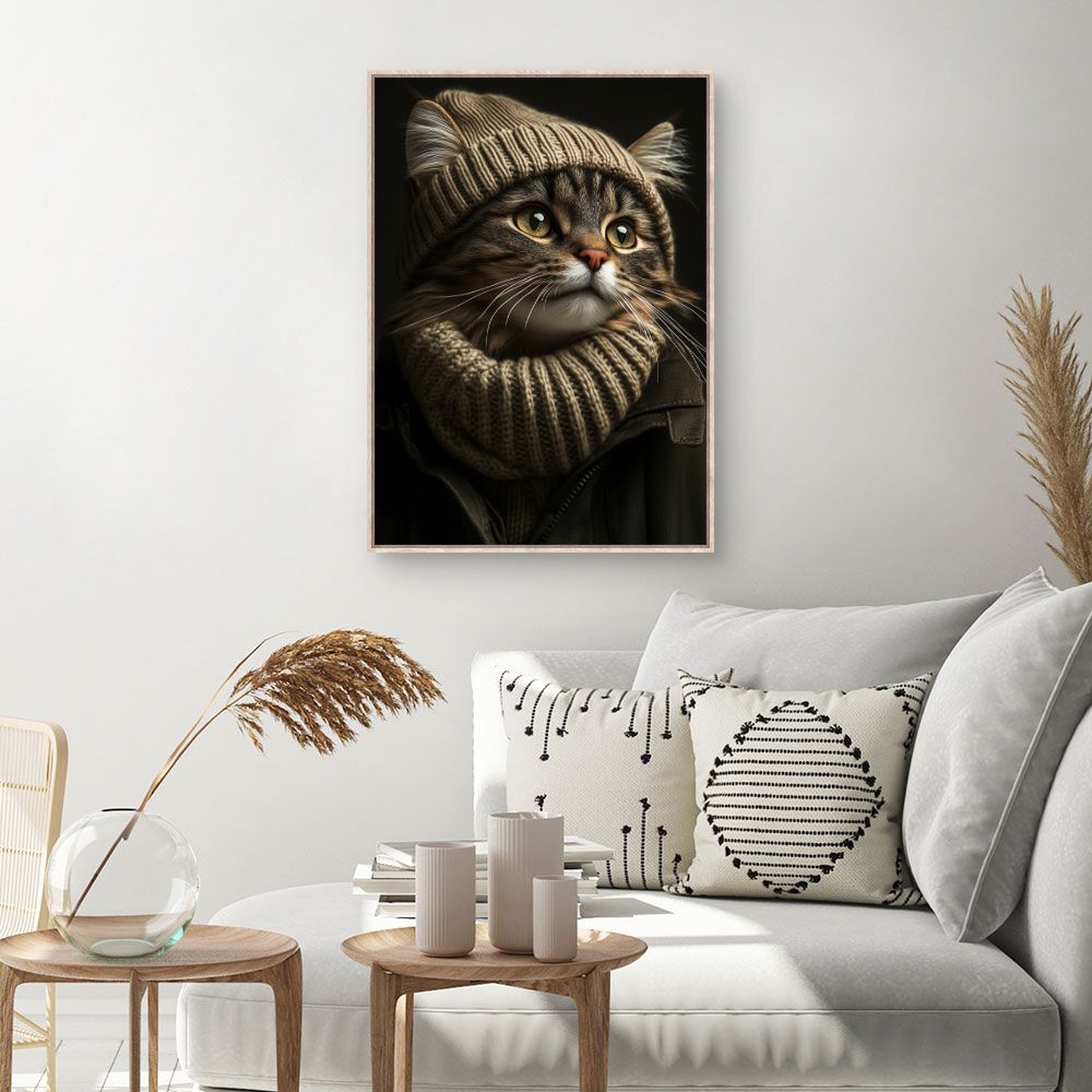 Toile Chat élégant – toile cadre naturel (slide 1, 60×90)