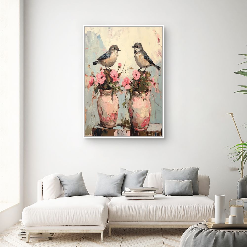 Toile "Oiseaux et fleurs"