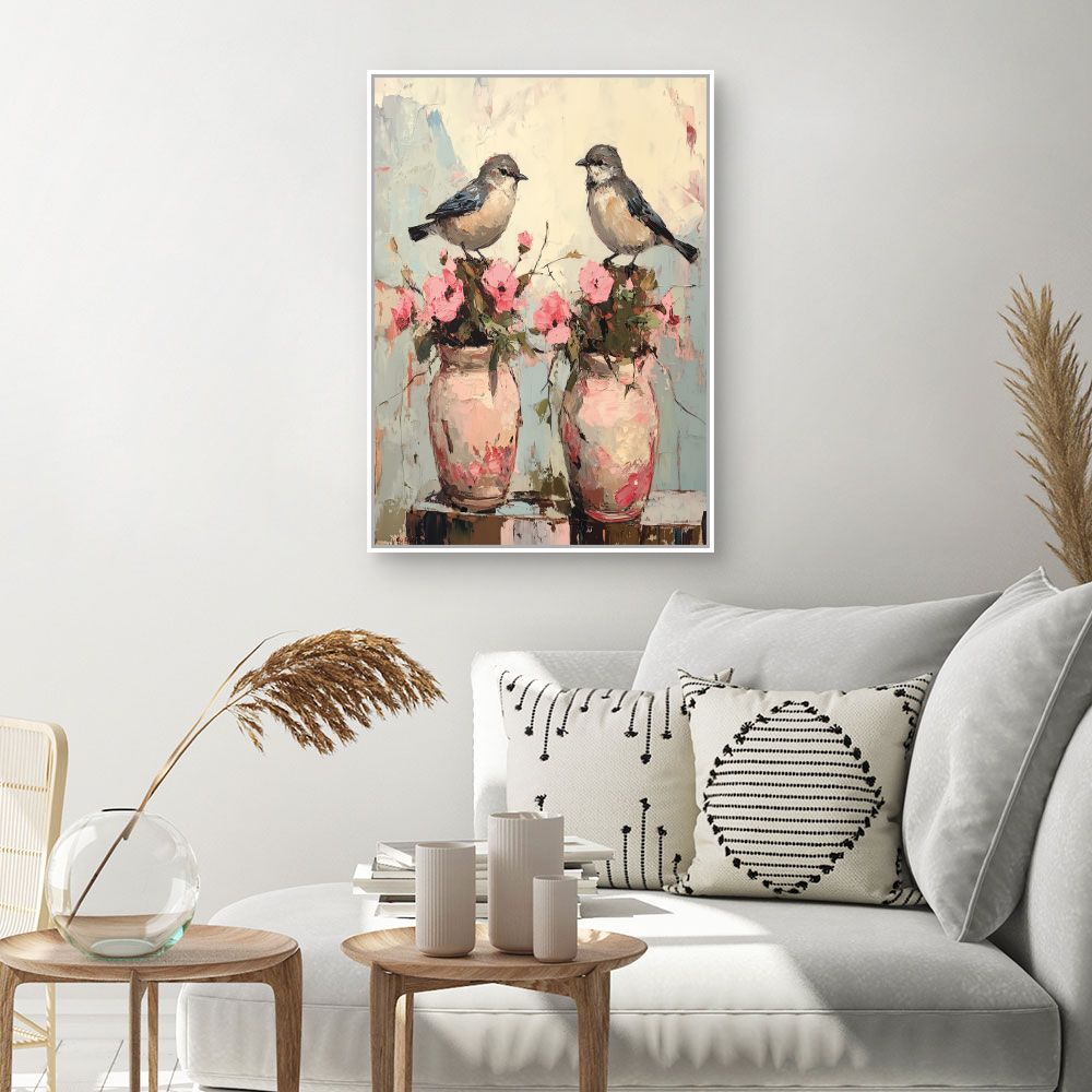 Toile "Oiseaux et fleurs"