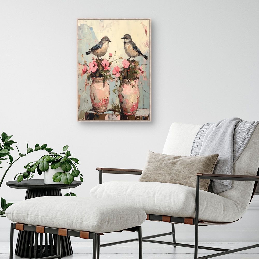 Toile "Oiseaux et fleurs"