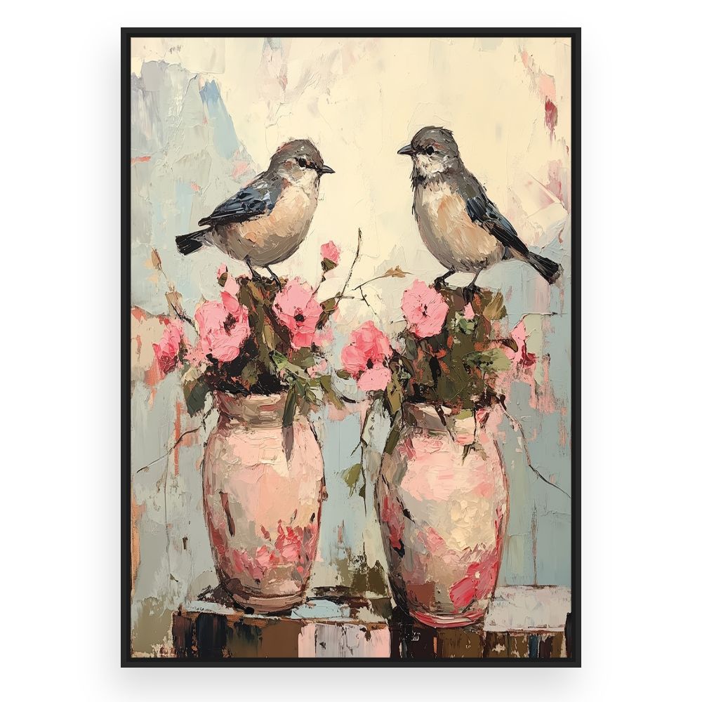 Toile Oiseaux et fleurs – toile cadre noir (slide 3)
