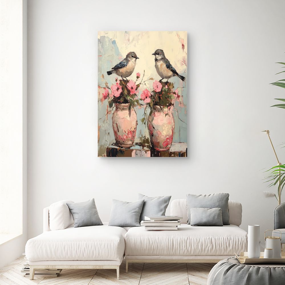Toile "Oiseaux et fleurs"