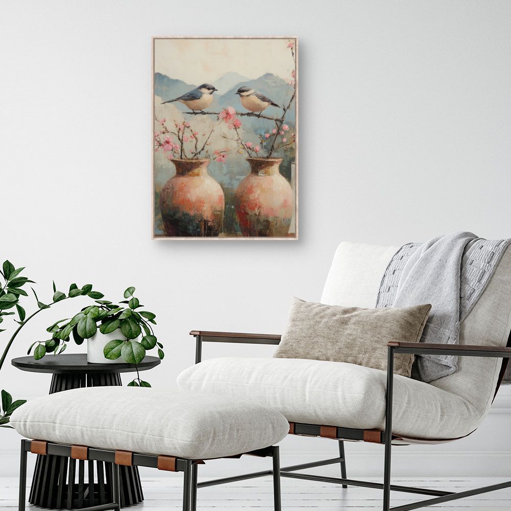 Toile "Oiseaux et fleurs"