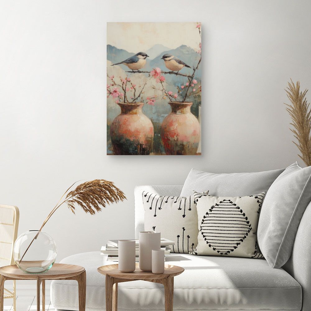 Toile "Oiseaux et fleurs"