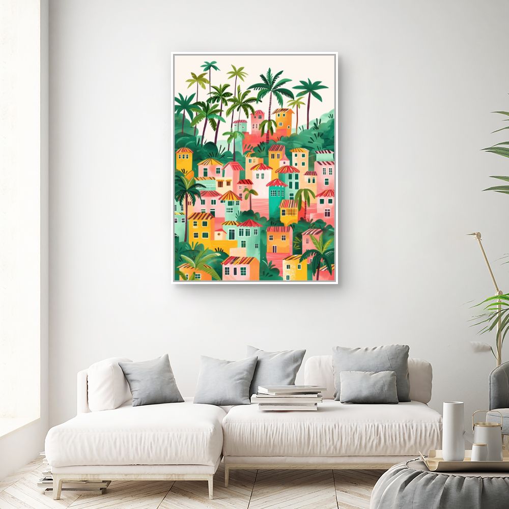 Toile "Village tropical vibrant"