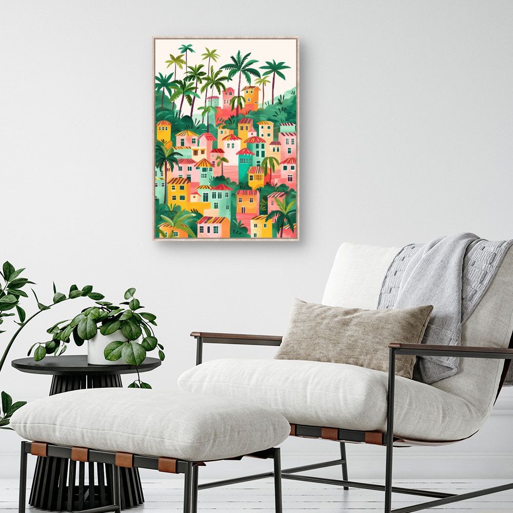 Toile "Village tropical vibrant"