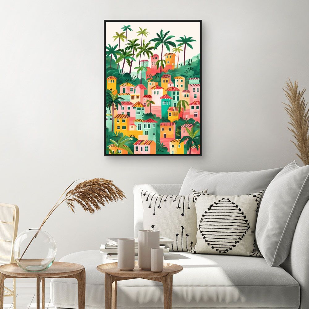 Toile "Village tropical vibrant"