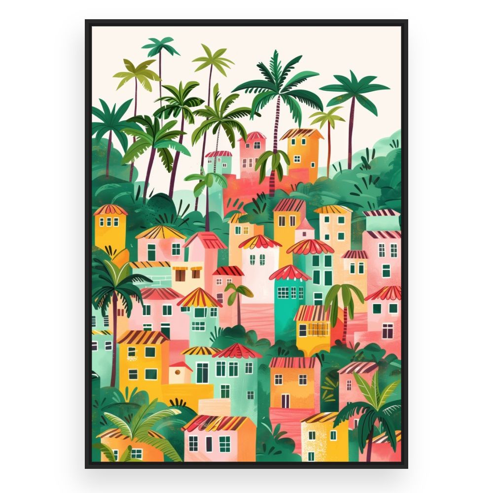 Toile Village tropical vibrant – toile cadre noir (slide 3)