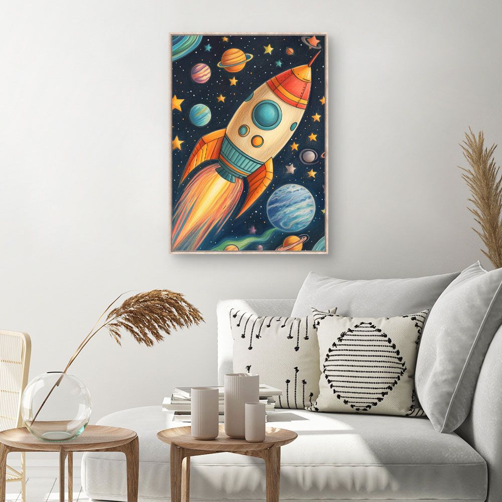 Tableau 'Fusée spatiale vibrante'