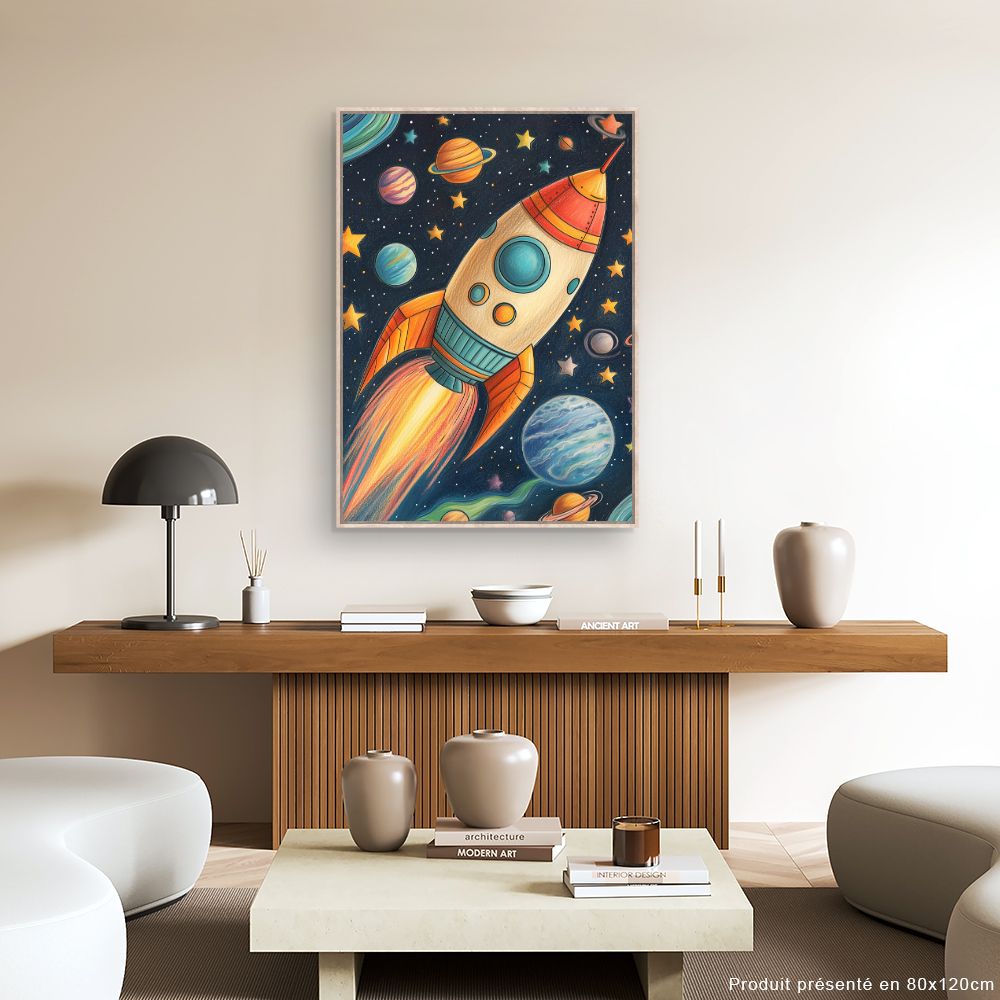 Tableau 'Fusée spatiale vibrante'
