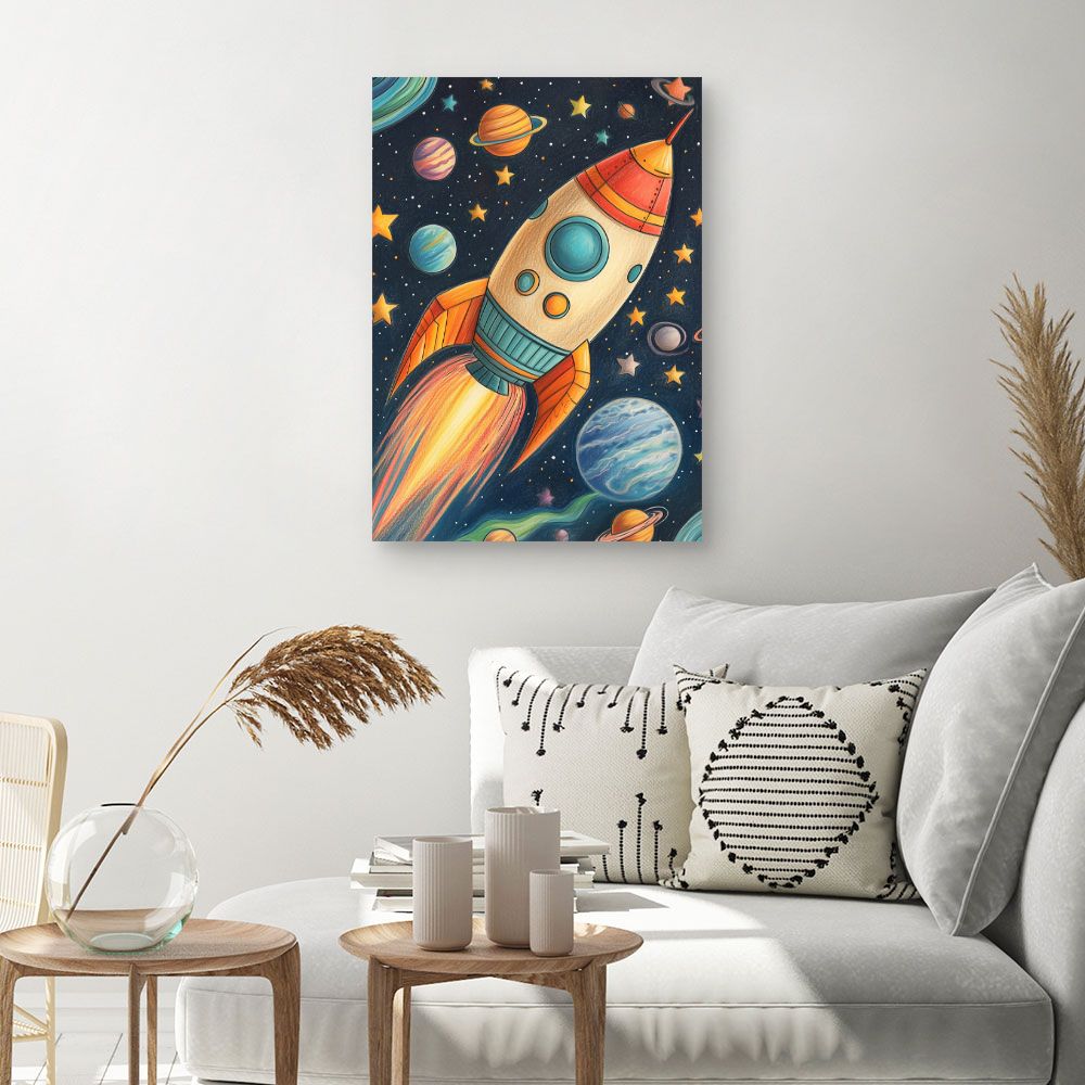 Tableau 'Fusée spatiale vibrante'