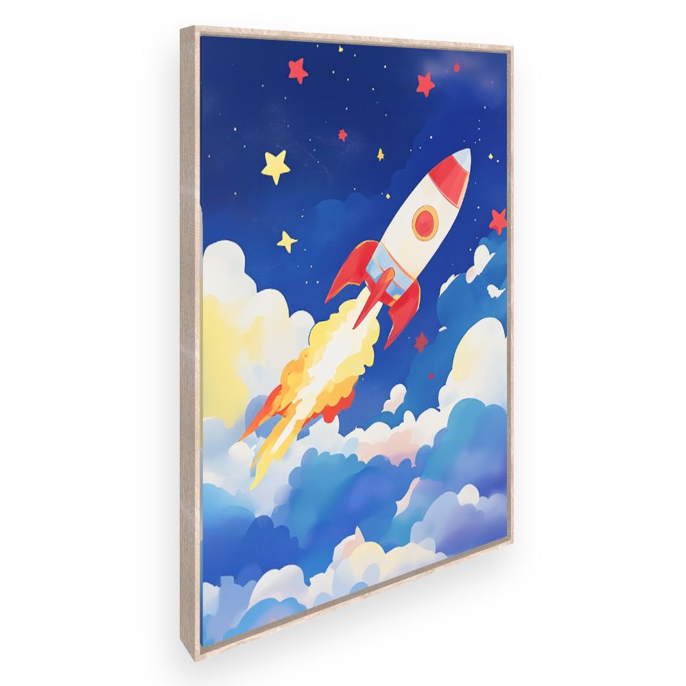Tableau imprimé pour enfants 'Fusée ludique colorée'