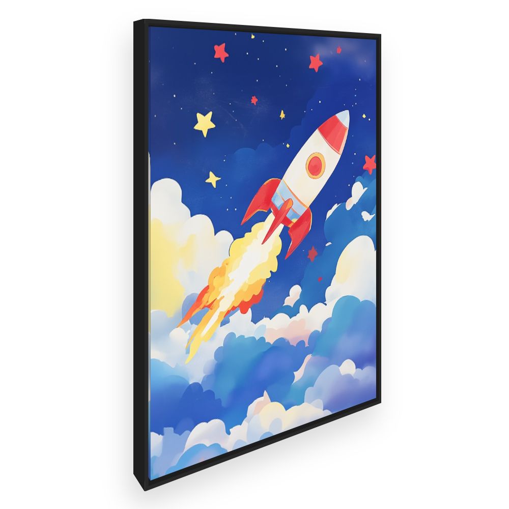Tableau imprimé pour enfants 'Fusée ludique colorée'