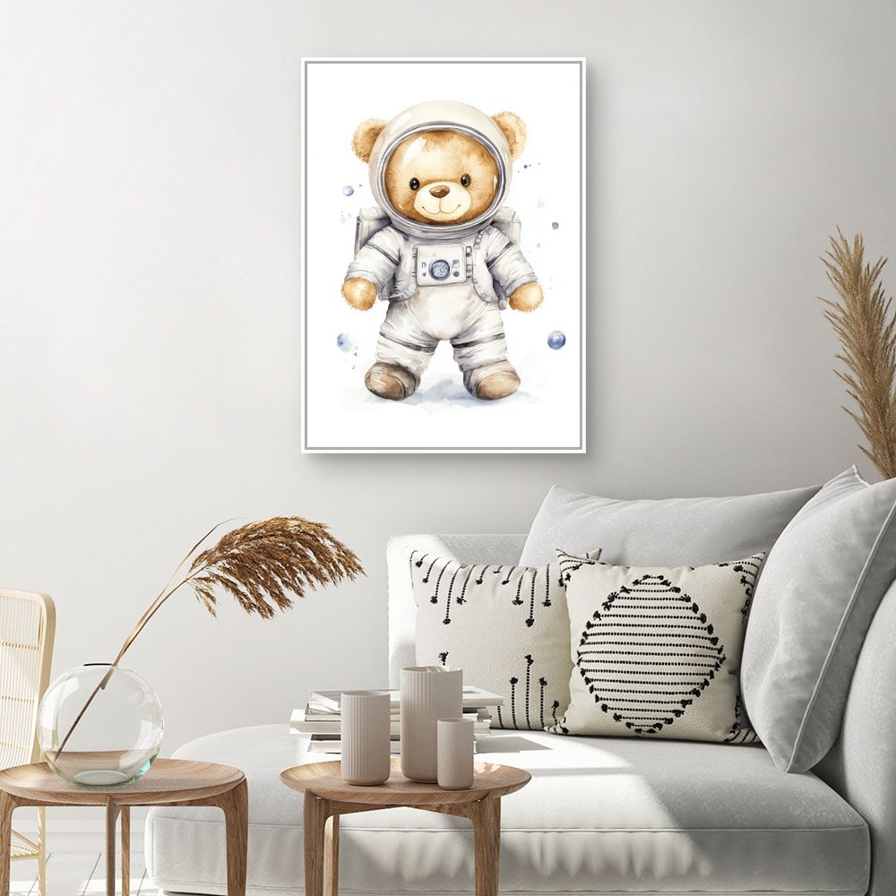 Tableau imprimé pour enfants 'Ours astronaute adorable'