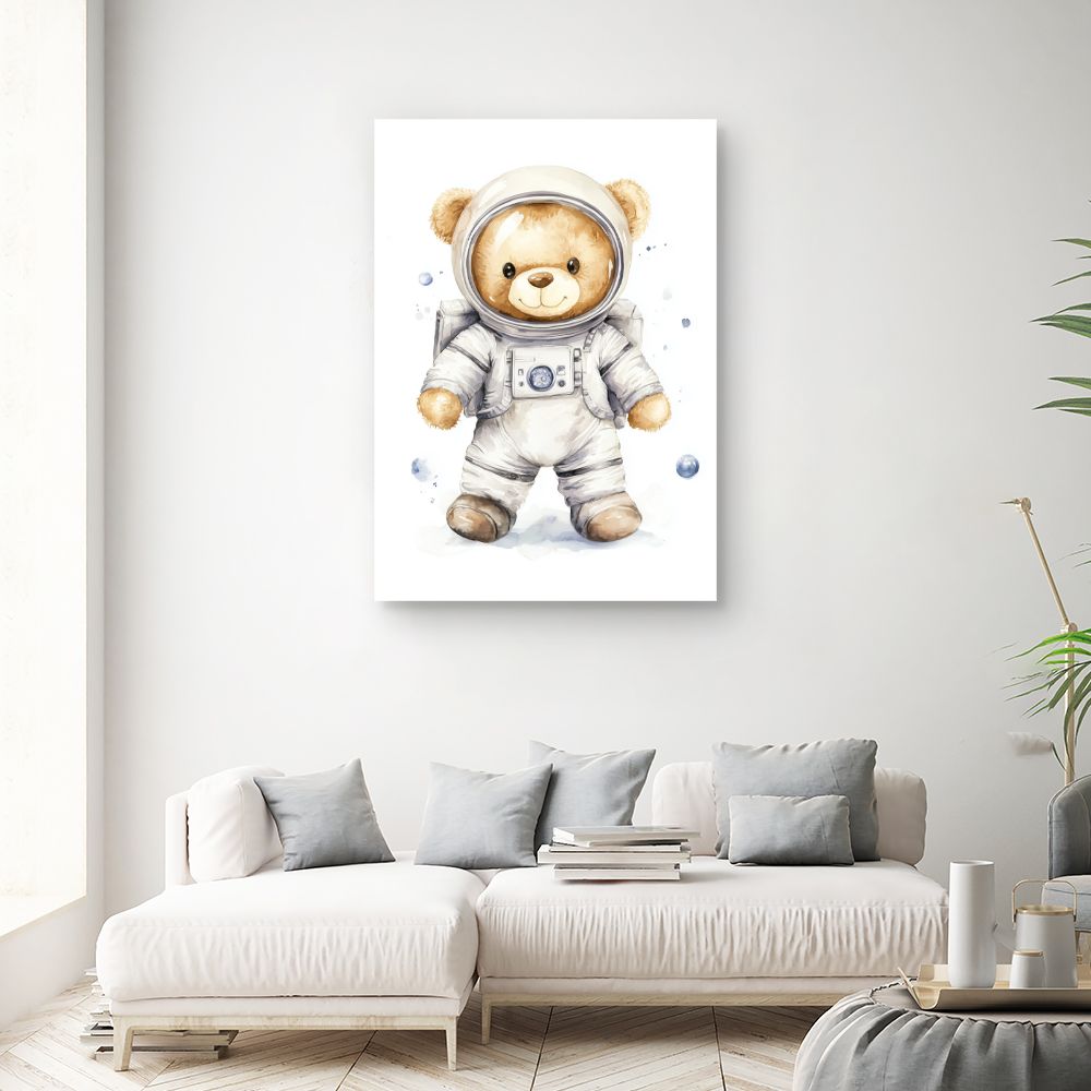 Tableau imprimé pour enfants 'Ours astronaute adorable'