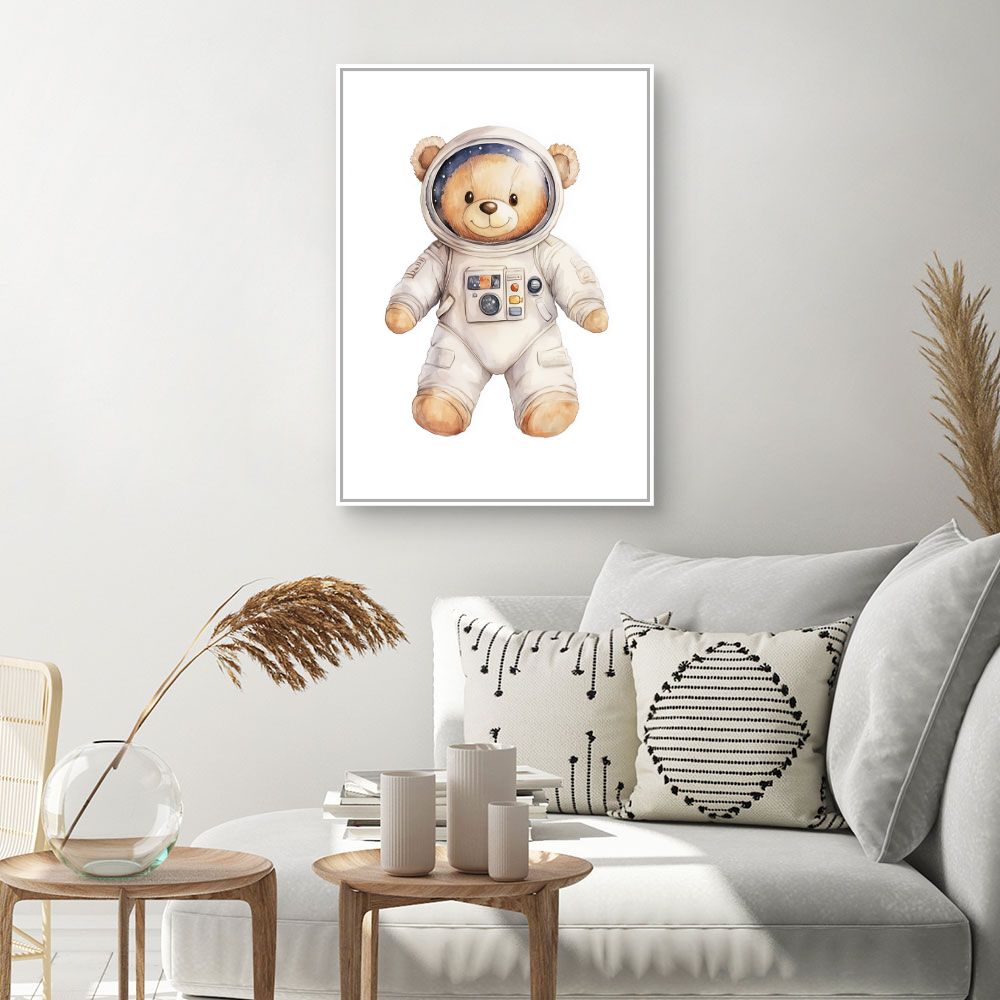 Tableau imprimé pour enfants 'Ourson astronaute mignon'