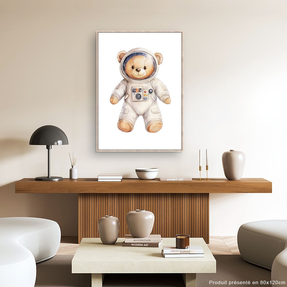 Tableau imprimé pour enfants 'Ourson astronaute mignon'
