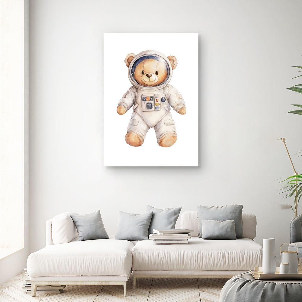 Tableau imprimé pour enfants 'Ourson astronaute mignon'